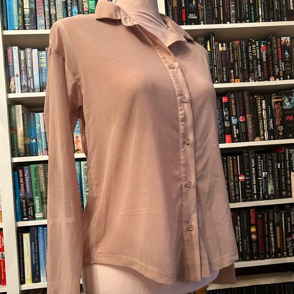 Brand new sheer see through beige button-up shirt with tags - Picture 2 of 7